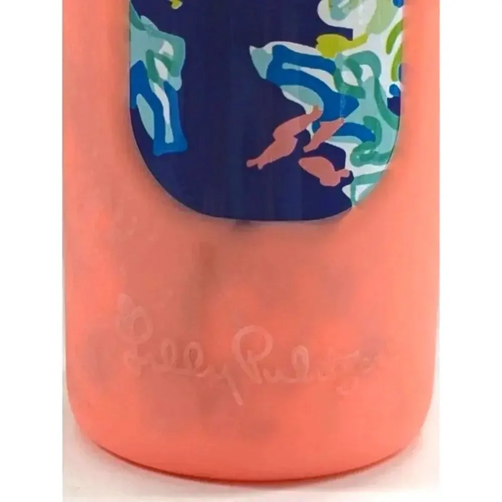 Lilly Pulitzer Eco-Friendly Coral Glass Water Bottle with Silicone Sleeve